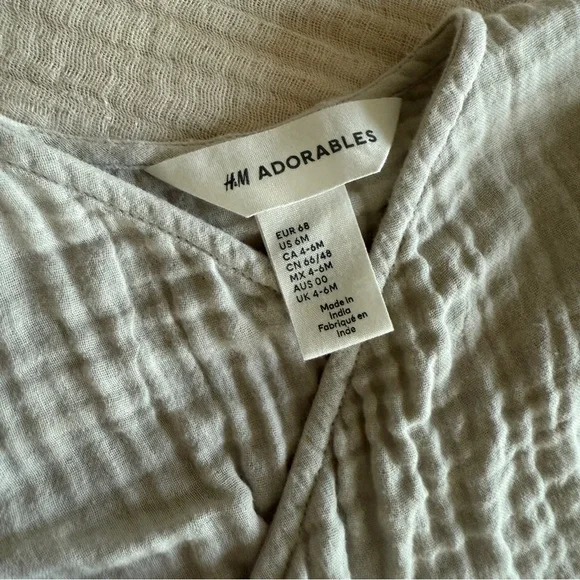 2-Piece Cotton Muslin Gray Baby Kimono Top + Bloomers 6M - Picture 5 of 5